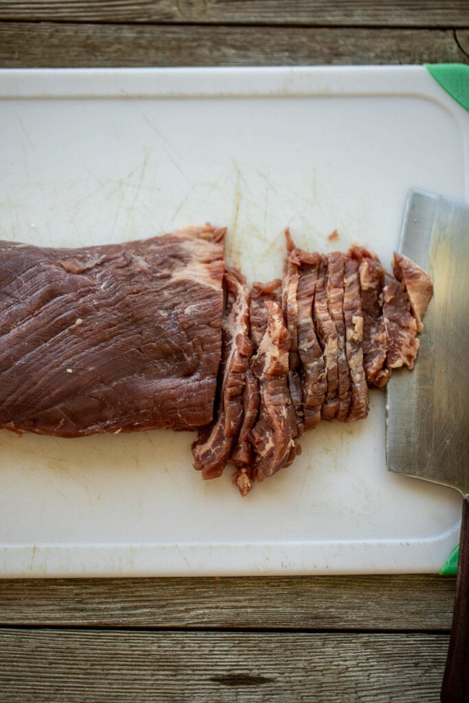 Beef on chopping board