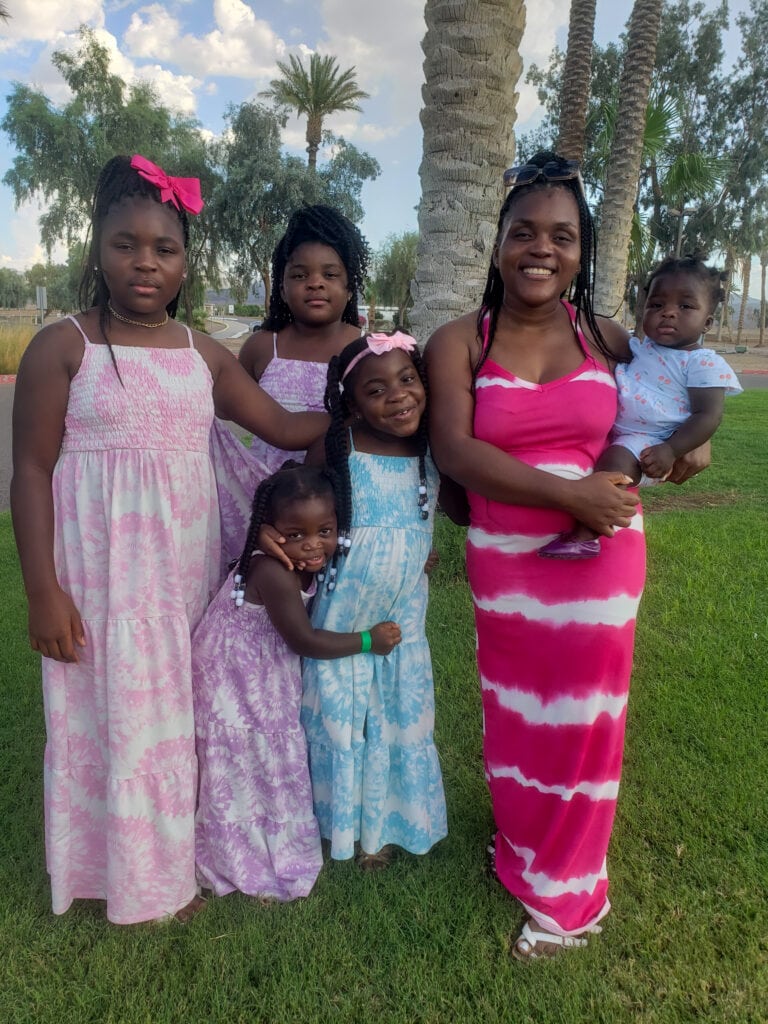 Me and my girls in dresses for dinner