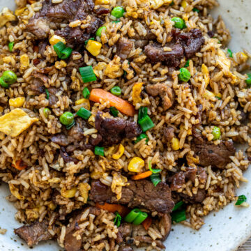 bowl of steak fried rice