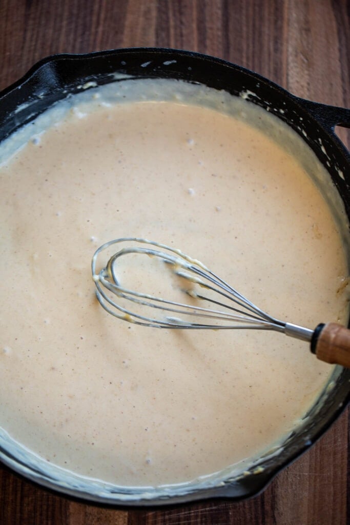 Skillet of cheese sauce