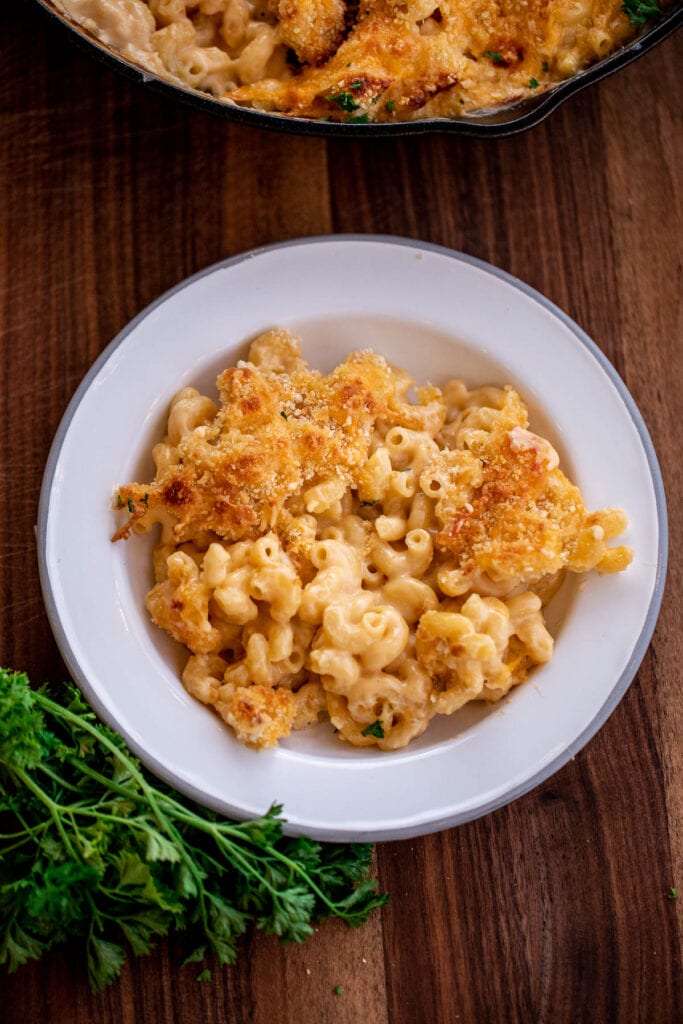 Mac and cheese served in a plate