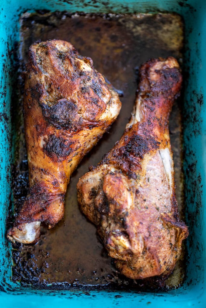 Cooked turkey in baking dish