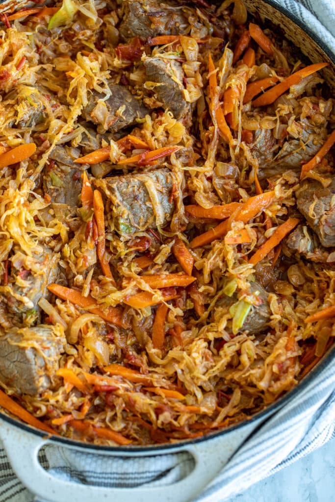 Pot of cabbage and beef stew