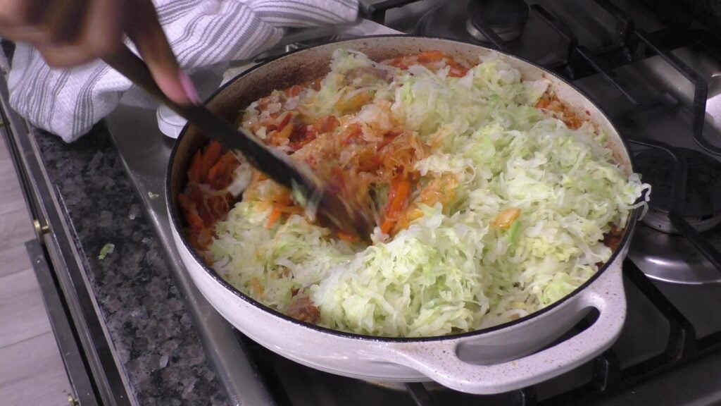 Prepped cabbage in pot