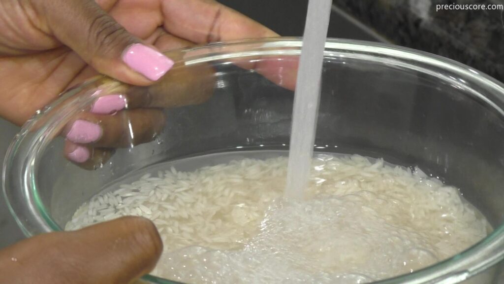 Water pouring into rice