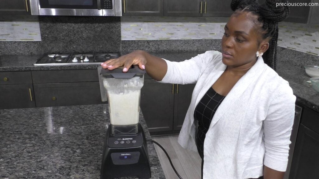 Blending rice pancake ingredients in a blender