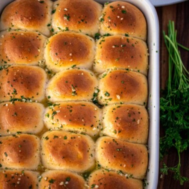 Square image of garlic butter rolls