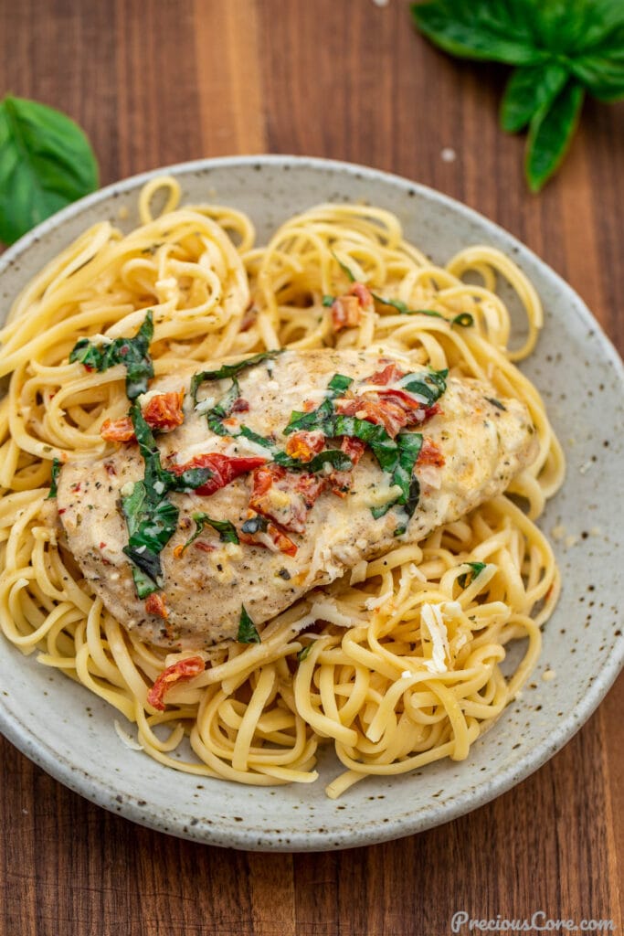 Marry me chicken served over linguine