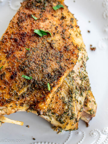Square image of a roasted turkey thigh.
