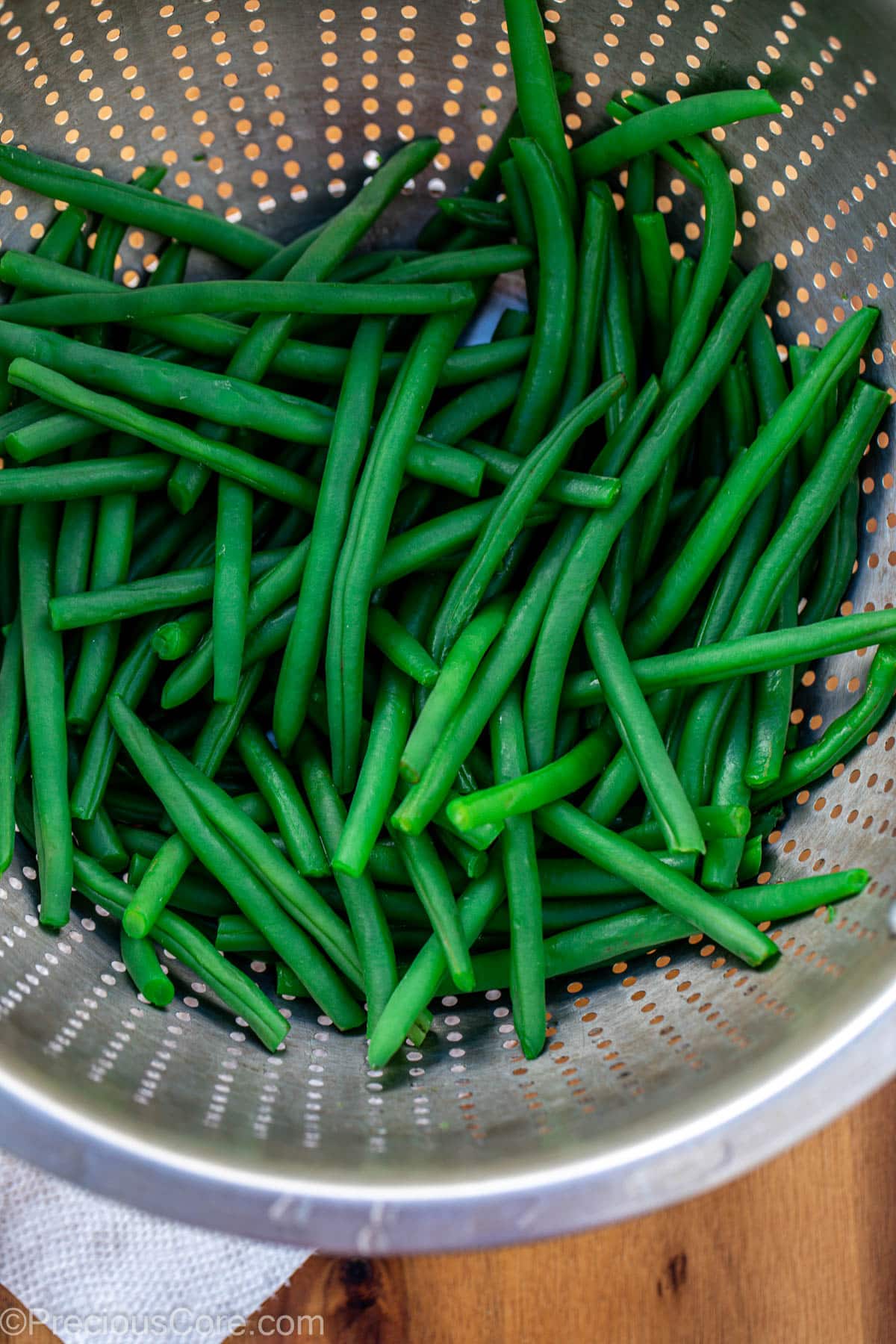 Runner beans in a colander