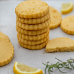 A stack of lemon shortbread cookies.