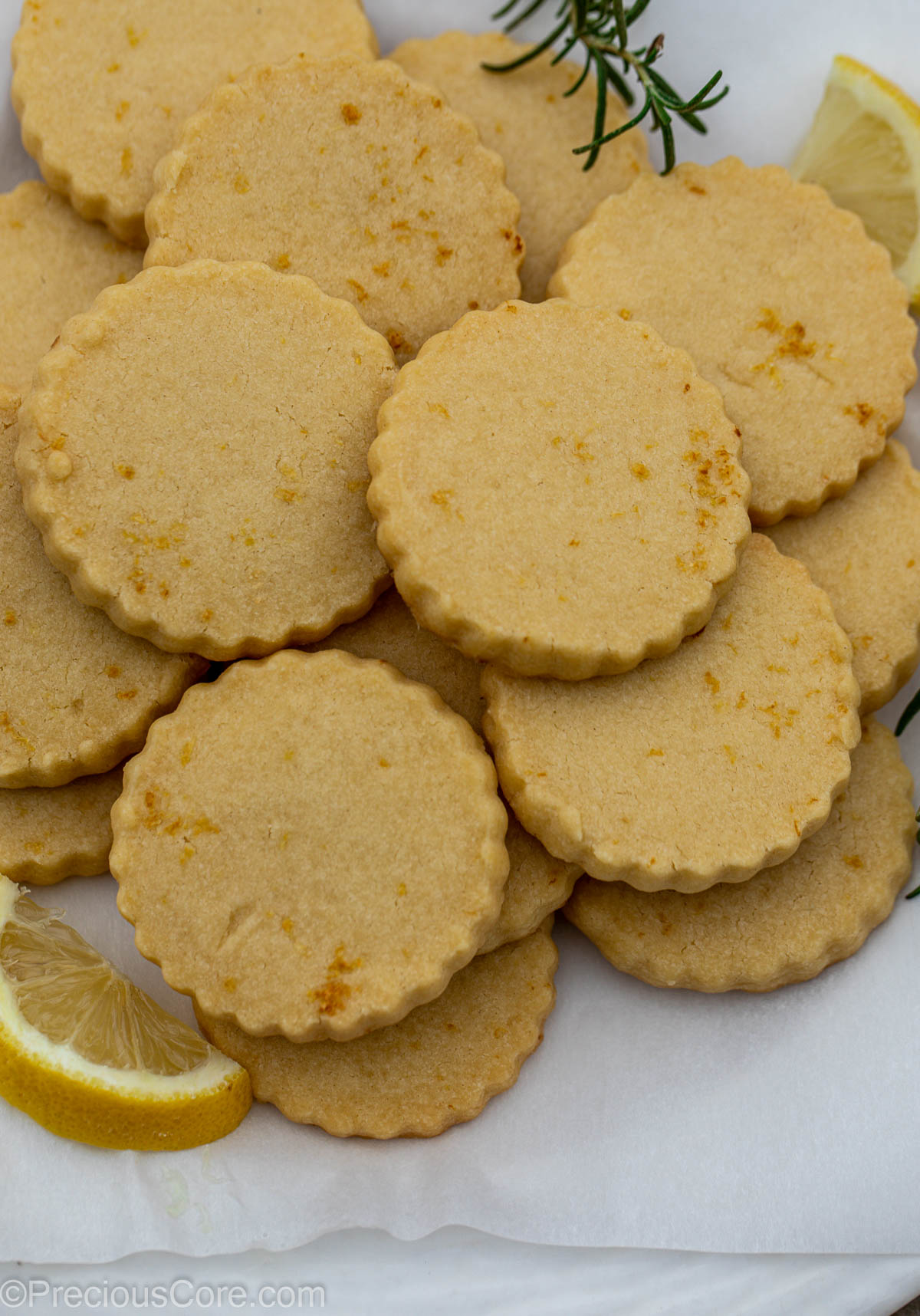 Lemon Shortbread Cookies on parchment paper.