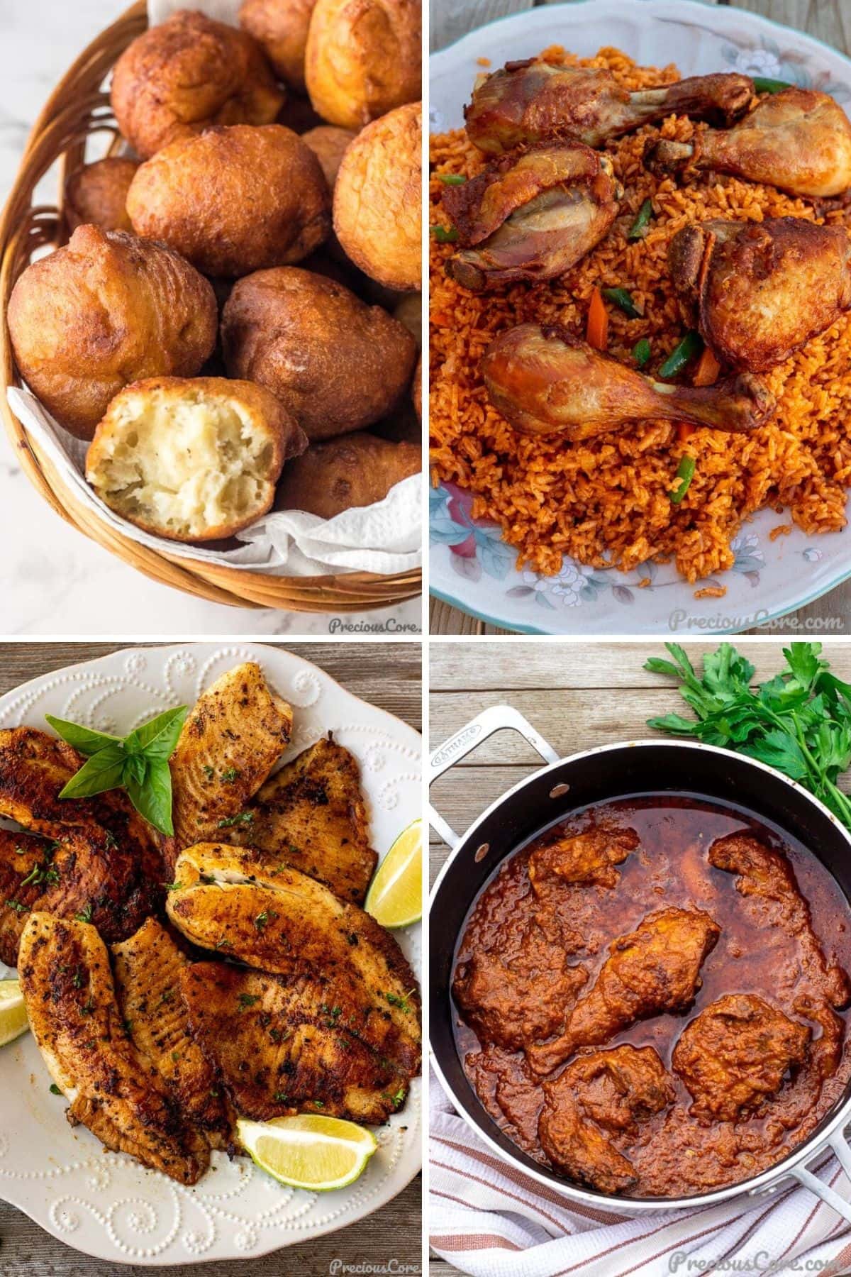 Collage of 4 different images of foods which are part of the top ten 2022 recipes on this website.