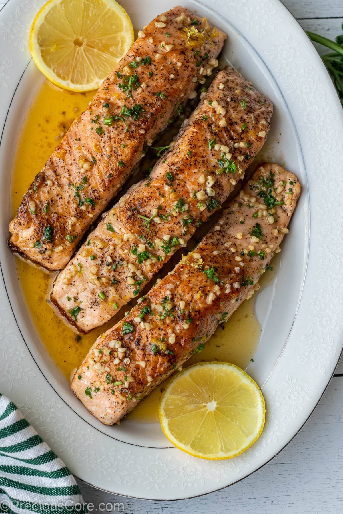 Lemon Butter Salmon served on a platter