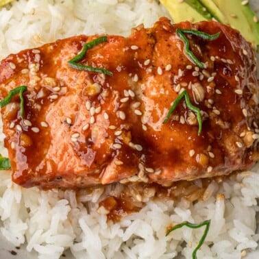 Square image of Pan Fried Teriyaki Salmon.