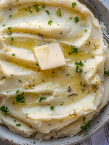 Square image of rosemary garlic mashed potatoes.