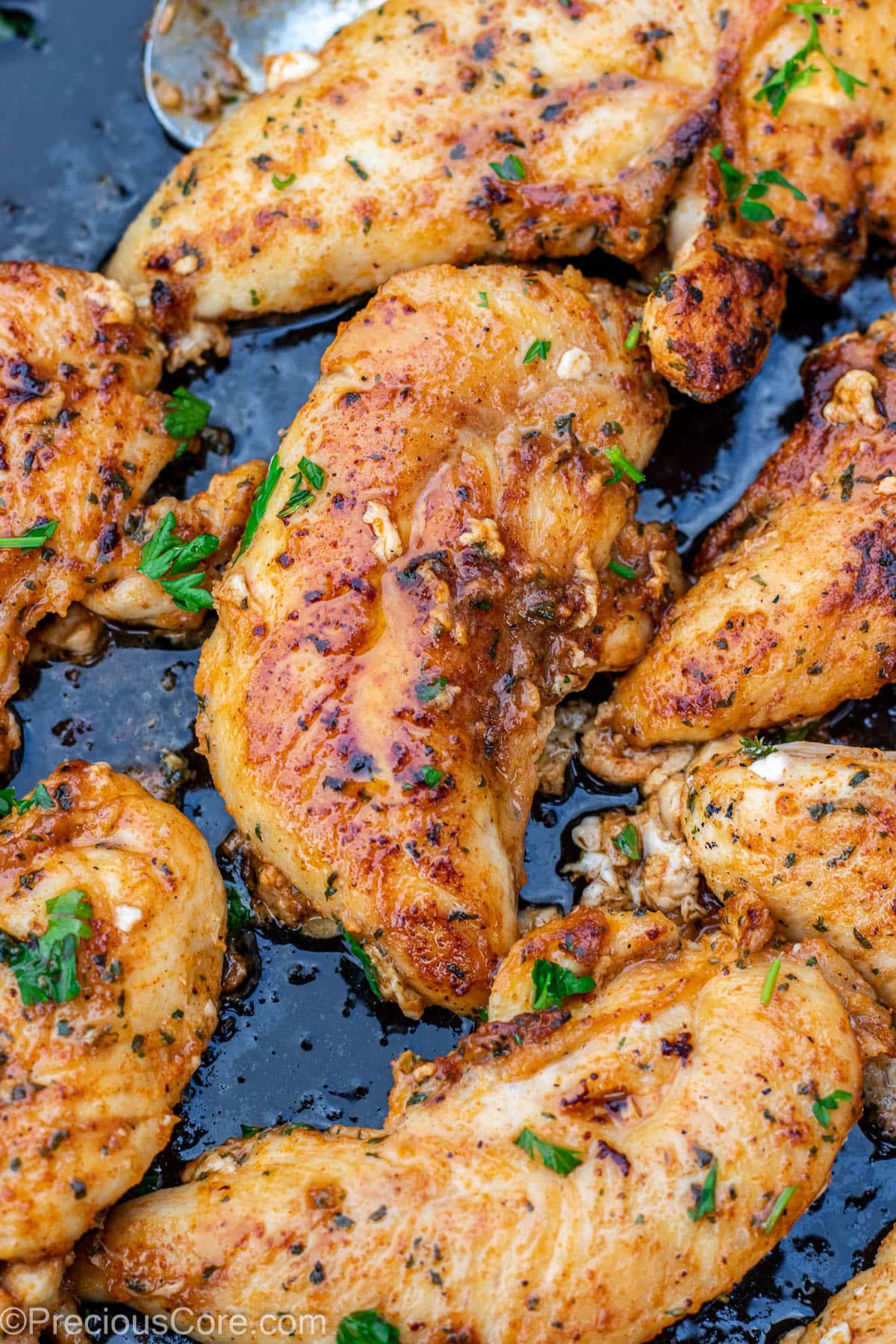 Pan cooked chicken tenderloins with melted butter.