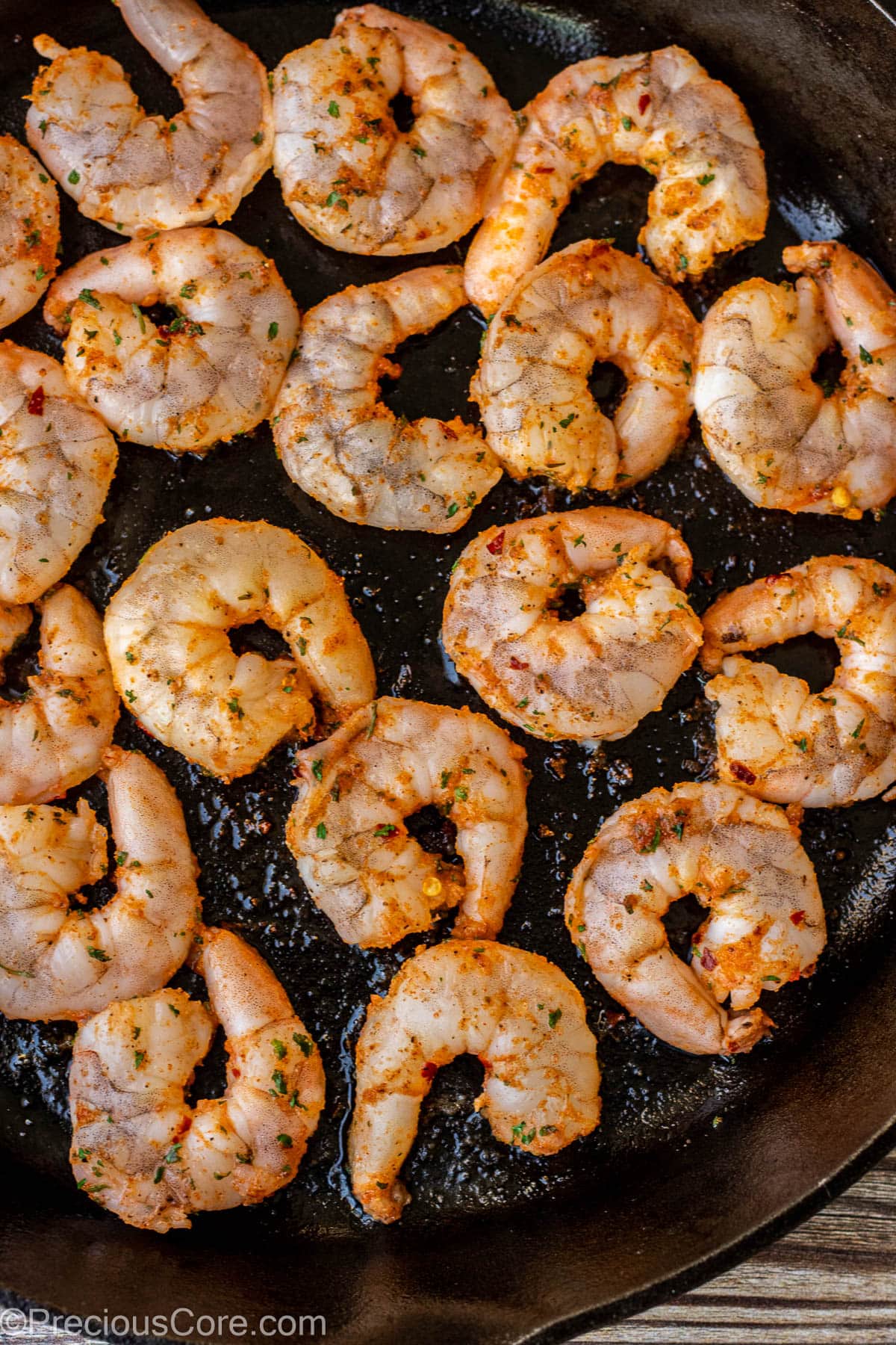 Colossal Size Shrimp Grilled In a Cast Iron Pan