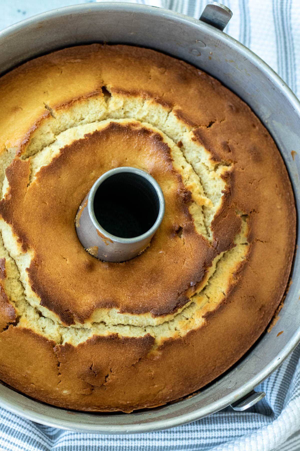 Baked Pineapple Upside Down Pound Cake in baking dish.