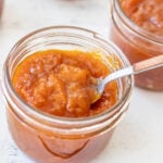 Jar of apricot preserves.