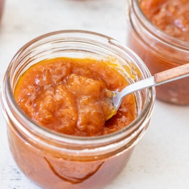 Square image of a jar of Apricot Preserves.