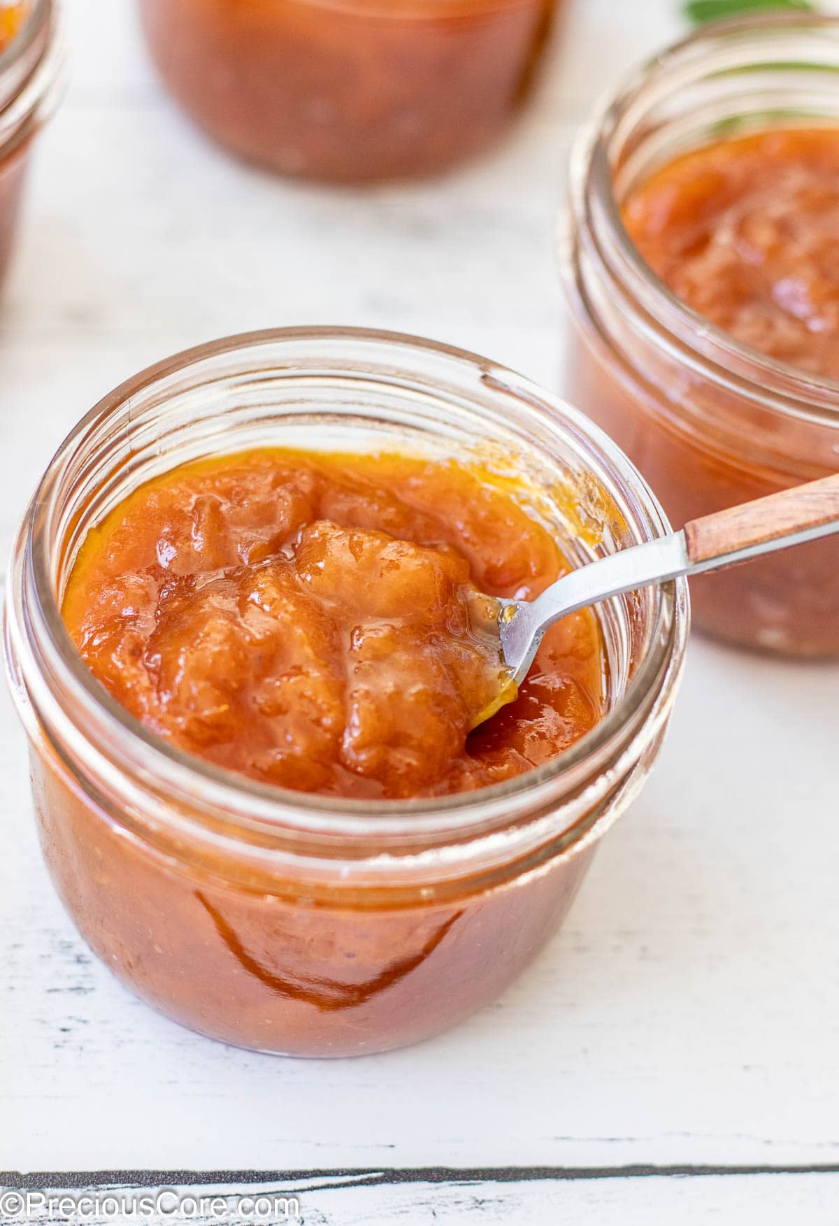 Jar of apricot preserves.