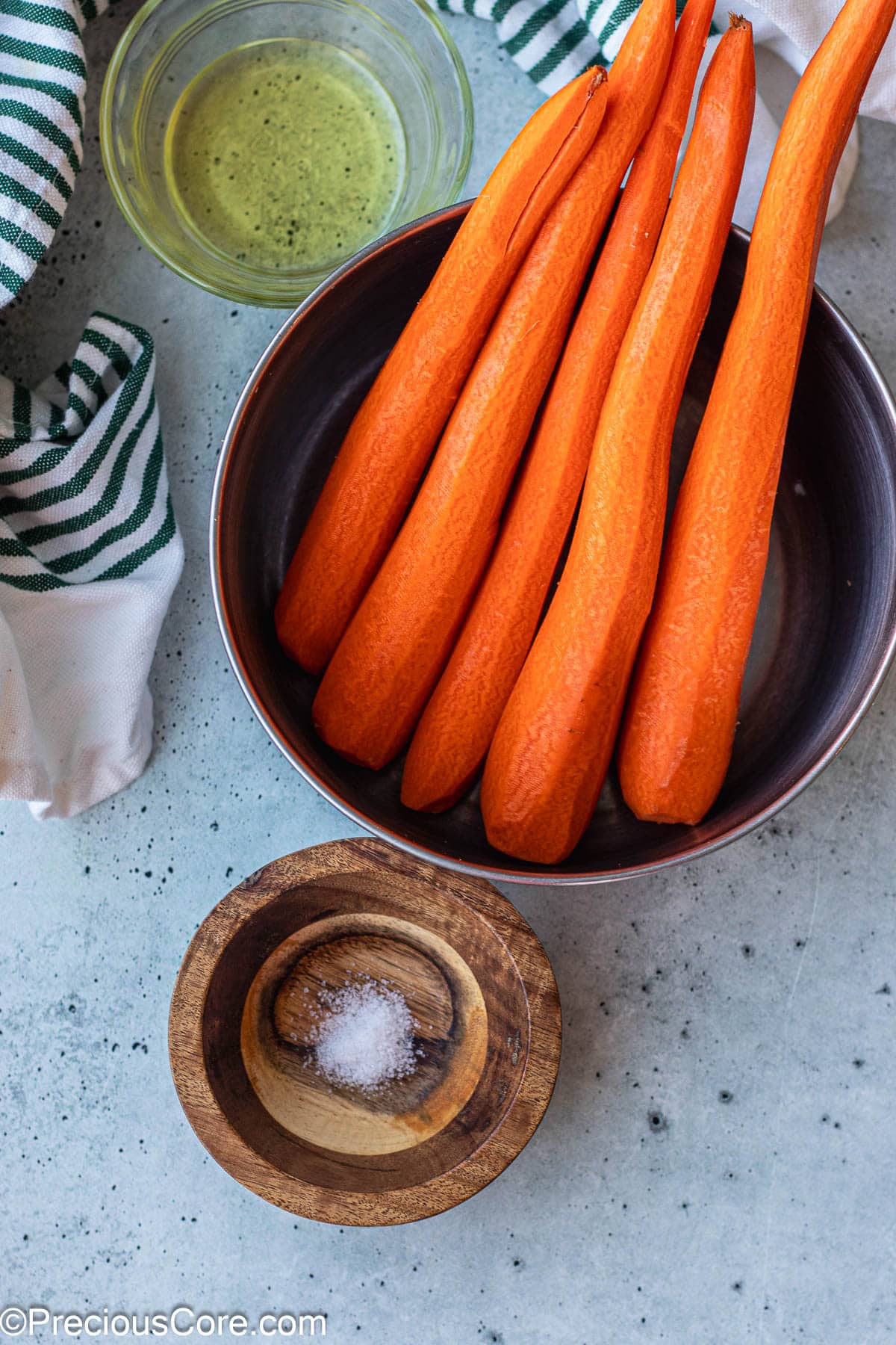 Carrots, salt, and olive oil.