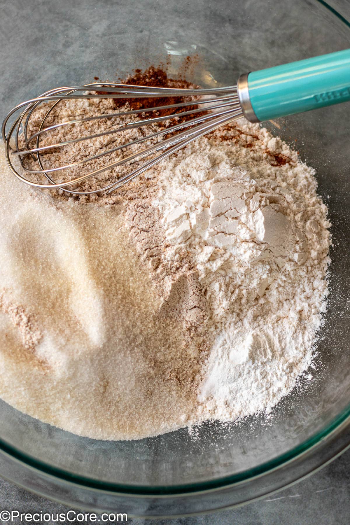 Dry ingredients for muffins in a bowl.