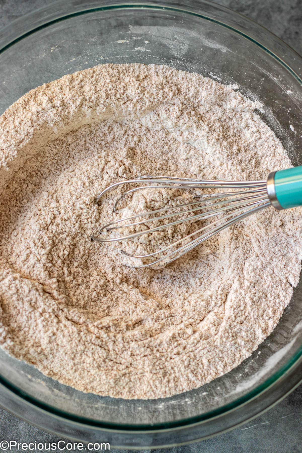 Dry ingredients for muffins whisked together.