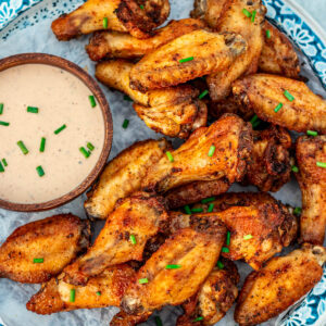 Baked Dry Rub Chicken Wings served with ranch.