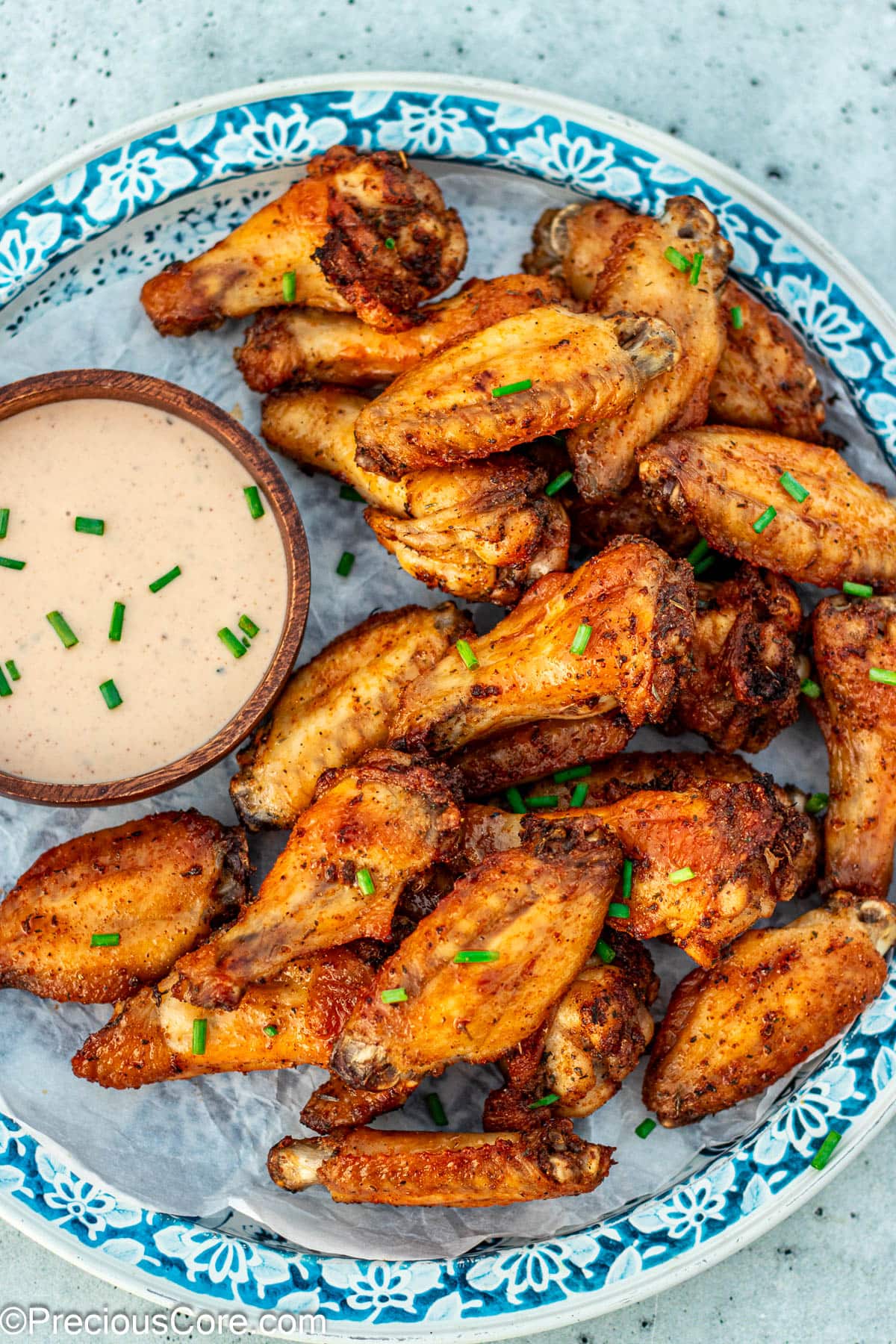 Baked Dry Rub Chicken Wings served with ranch.