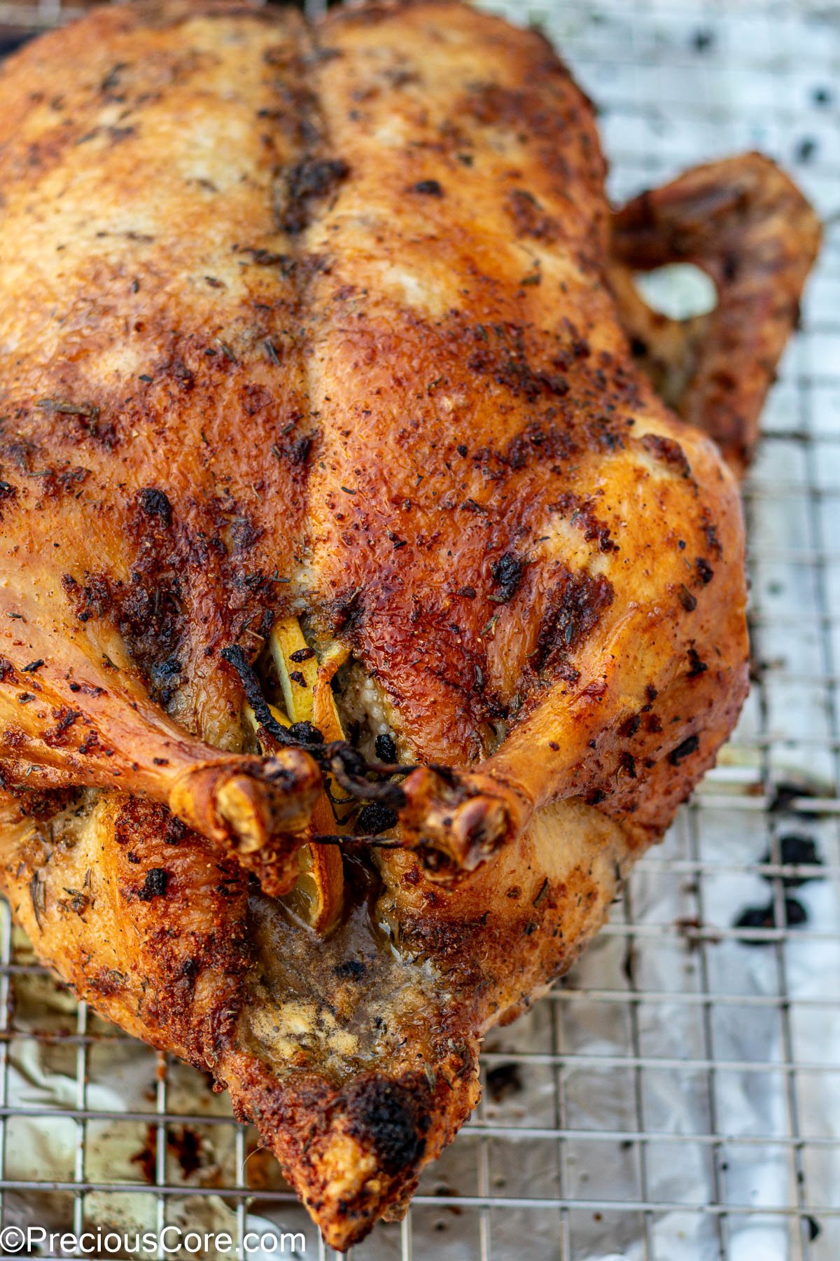 Up close shot of herb-roasted duck.