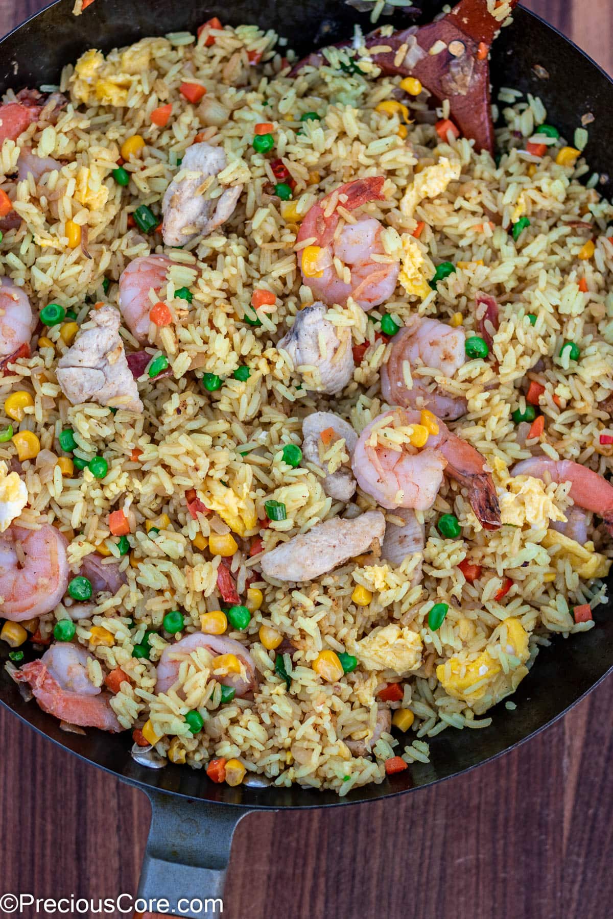 Fried rice in a wok.