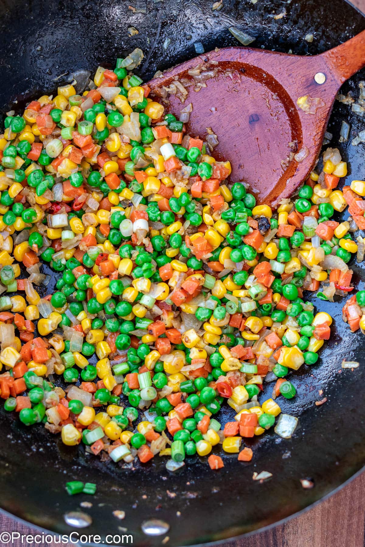 Vegetables in a wok.