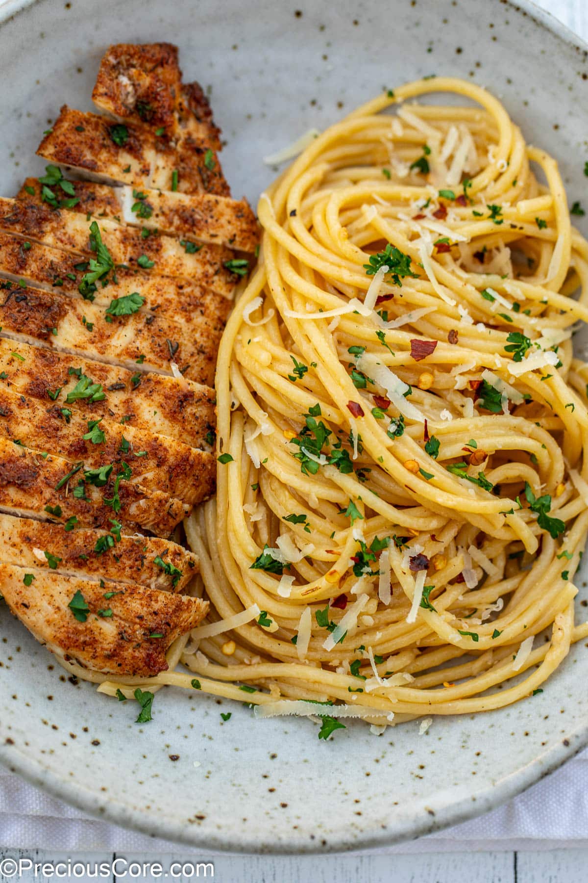 Garlic butter chicken pasta in a bowl.