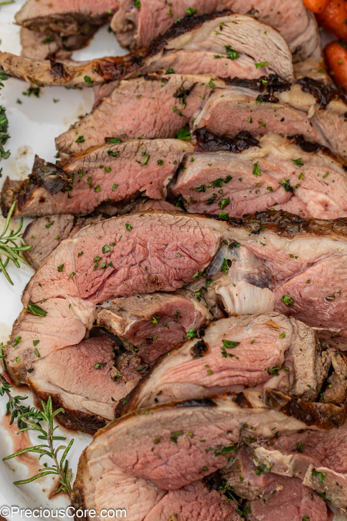 Close up of sliced roast.