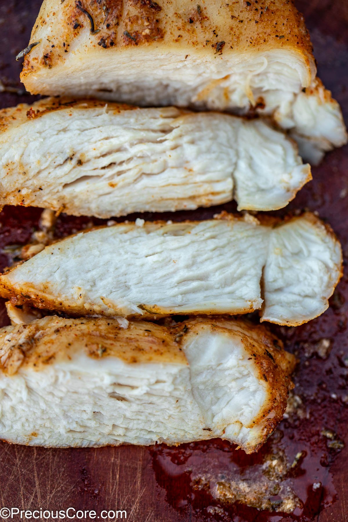 Juicy sliced thin chicken breasts.