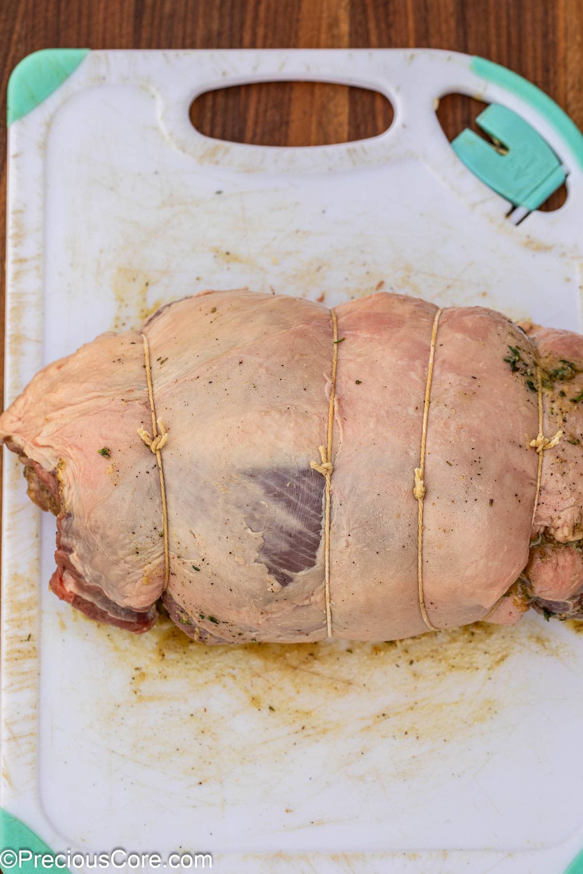 Lamb tied with butchers' twine.