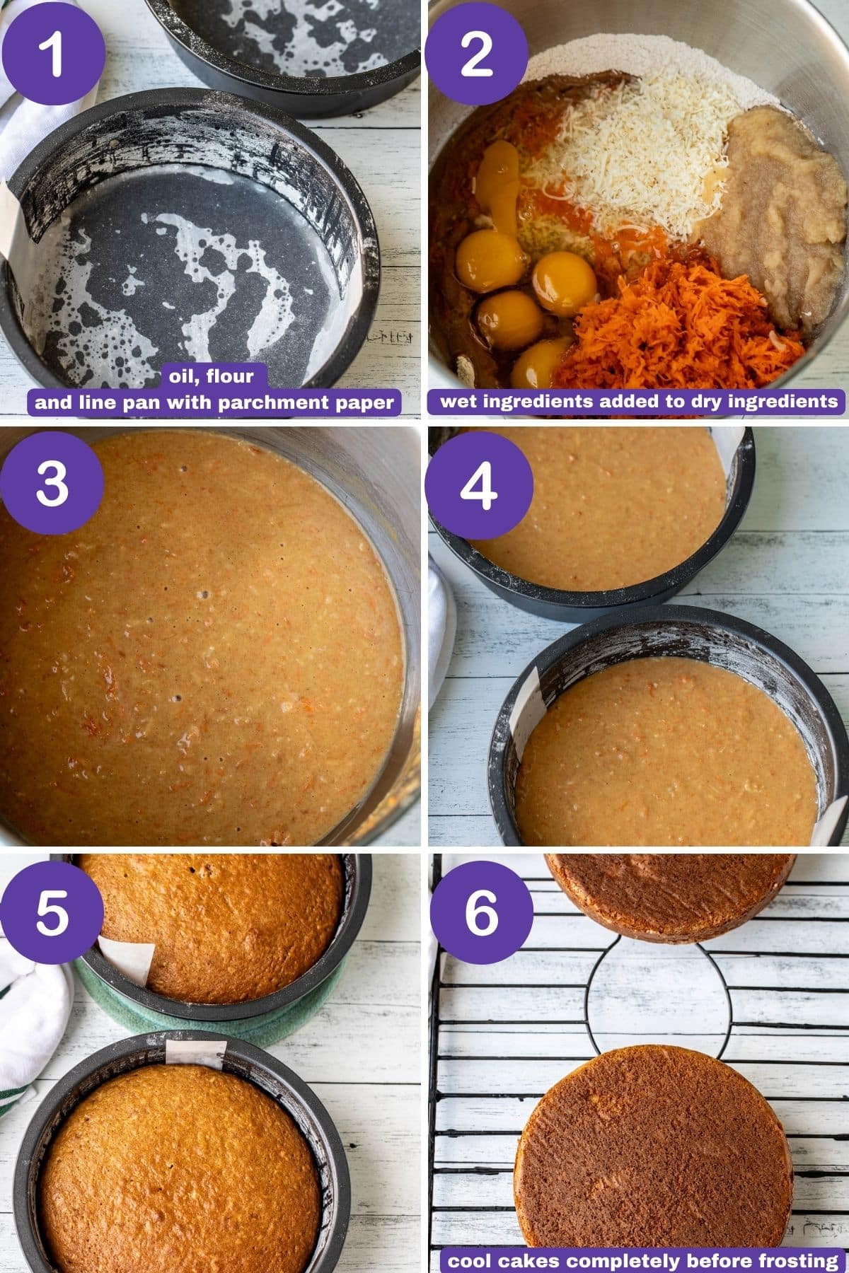 Steps for making an old fashioned carrot cake.