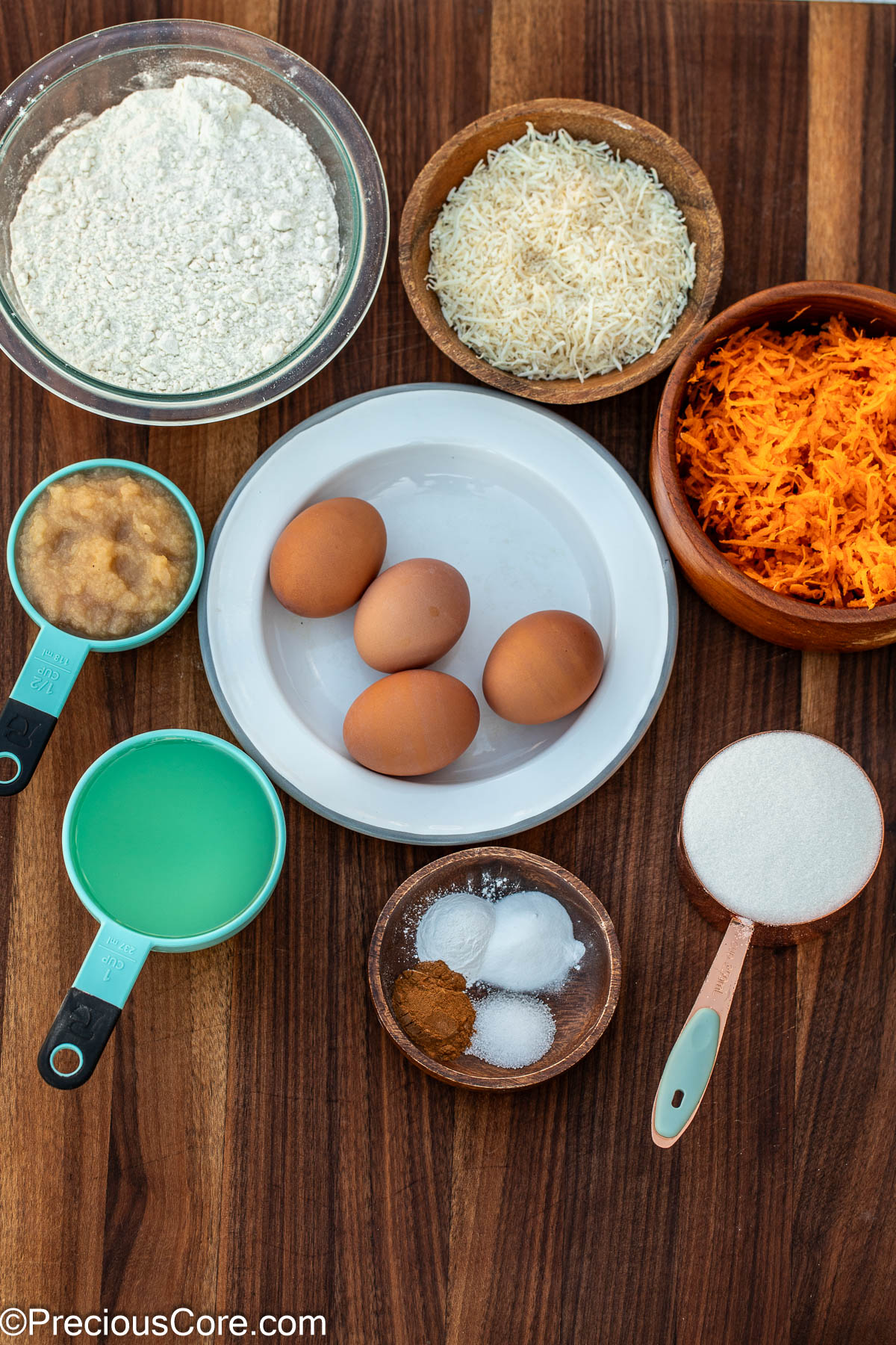 Ingredients for old-fashioned carrot cake.