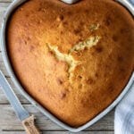 Baked cake with a knife.