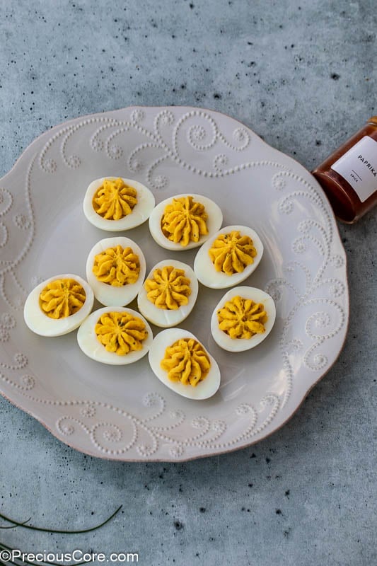 Southern deviled eggs on a platter.