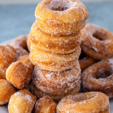 Square image of yeast donuts.