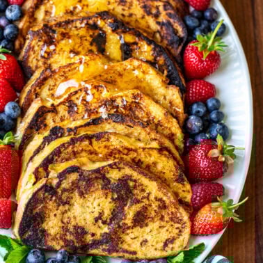Square image of sourdough french toast as recipe thumbnail.