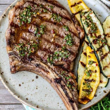 Square image of bone-in ribeye.